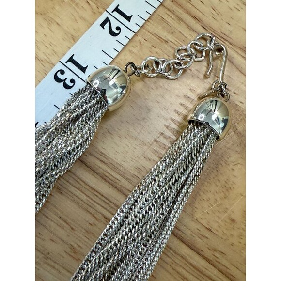 Multi-Strand Silver-Tone Chain Necklace With Polished Ring - Picture 4 of 14